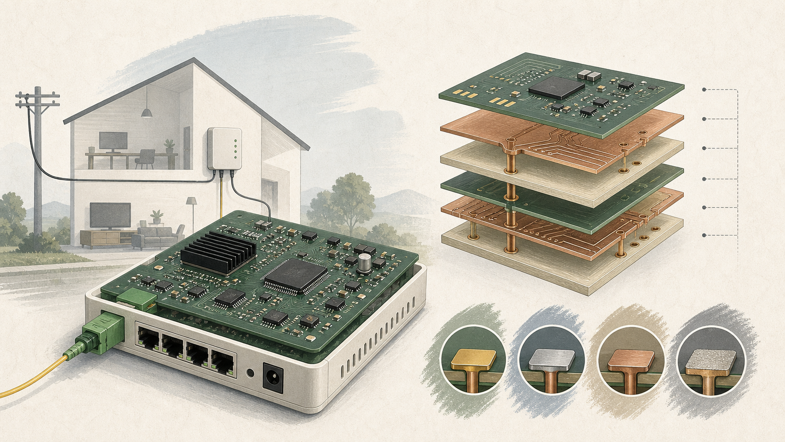 Editorial diagram for FTTH ONU PCBA Stack-Up and Surface Finish